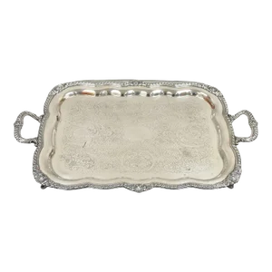 Early 20th Century English Victorian Large Silver Plated Scalloped Serving Platter Tray