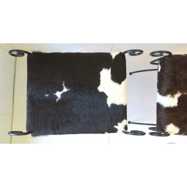 Black Wrought Iron and Hide Benches or Stools, Pair For Sale - Image 9 of 13