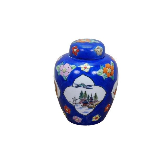 Japanese Vintage Japanese Export Porcelain Temple Jar Mt Fuji Dragon Motif Chinoiserie For Sale - Image 3 of 13