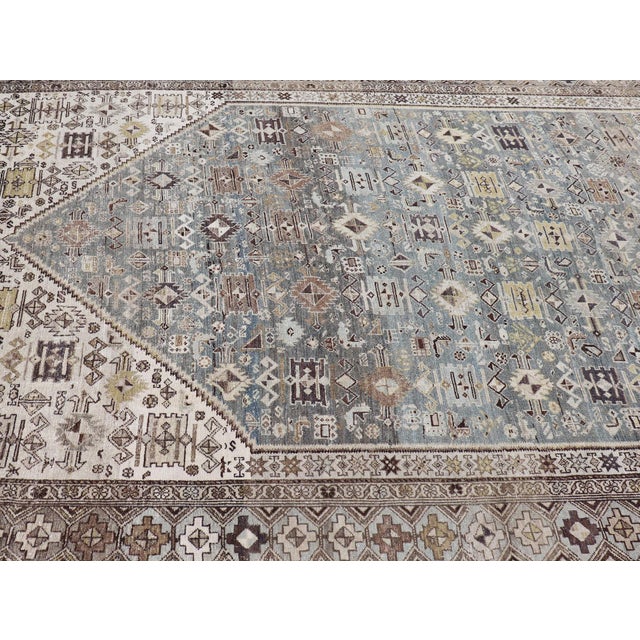 Tribal Antique Persian Malayer Gallery Rug With Soft Blue Field Tribal Design 7'5"x18'0" For Sale - Image 3 of 16