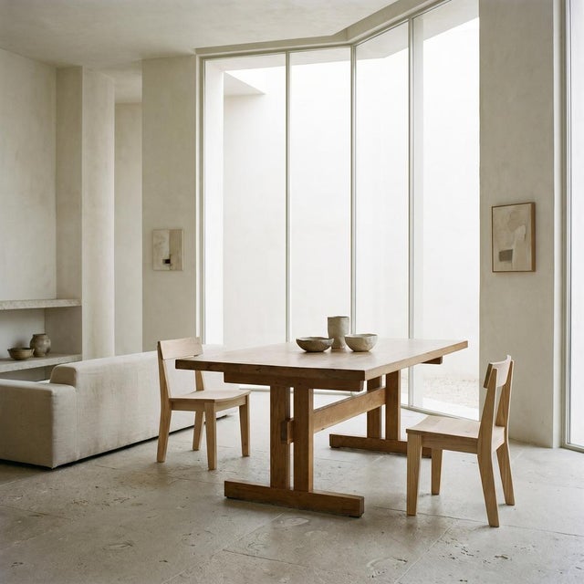 A striking dining table crafted from oak. This piece shares formal similarities with the tables produced for this Alpine...