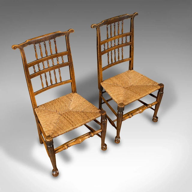 Brown 1850s Pair of Antique Victorian English Spindleback Rush Chairs For Sale - Image 8 of 13