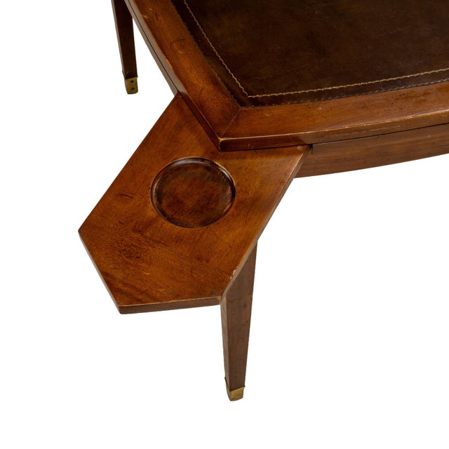 American Vintage Old Colony Beacon Hill Walnut & Leather Games Table W/ Hidden Drink Holders For Sale - Image 3 of 14