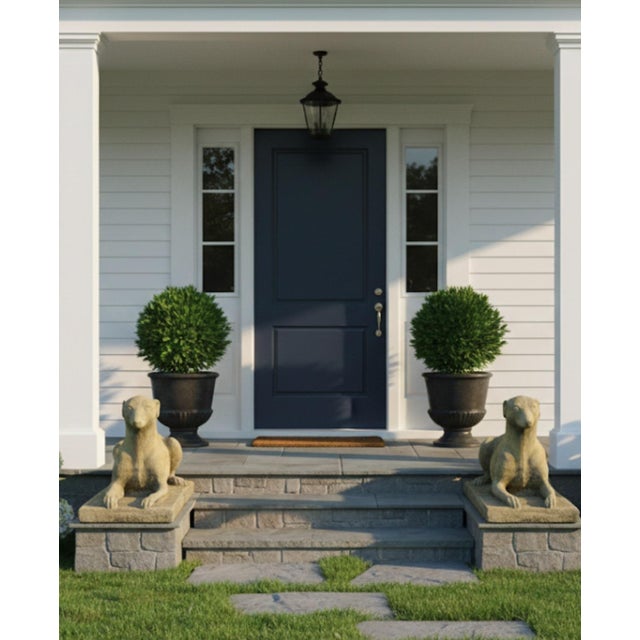 Stone Vintage Weathered Reconstituted Stone Greyhound Statues - A Pair For Sale - Image 7 of 7