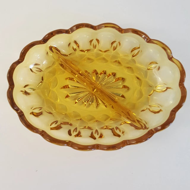 1970s 1970 Anchor Hocking Amber Glass Relish Dish For Sale - Image 5 of 9