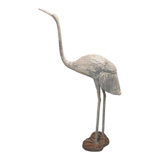 Vintage Cast Iron Crane Garden Statue For Sale