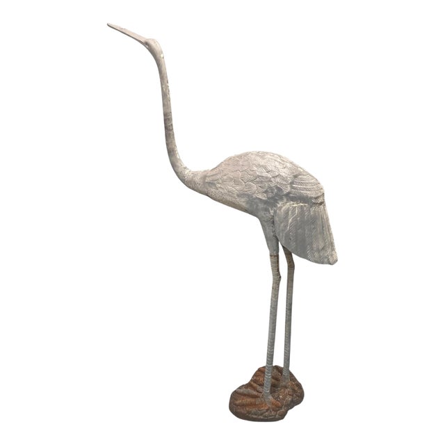 Vintage Cast Iron Crane Garden Statue For Sale