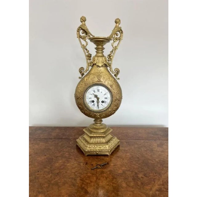 Gold Victorian French Ornate Mantle Clock, 1860s For Sale - Image 8 of 10