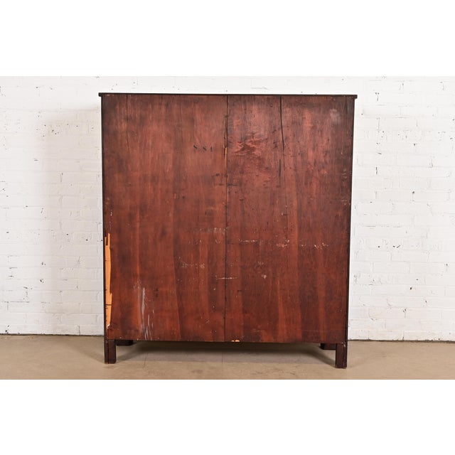 R. J. Horner Style Antique American Empire Carved Mahogany Leaded Glass Front Double Bookcase Cabinet, Circa 1890s For Sale - Image 10 of 11