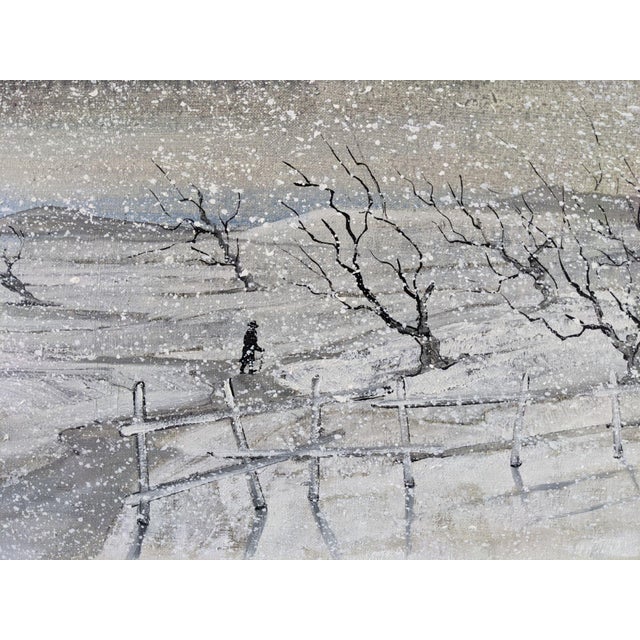 SNOWFALL Size: 41.5 x 67 cm (including frame) Oil on canvas A beautifully detailed mid century winter snow landscape...