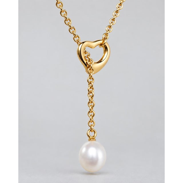 Early 21st Century Tiffany & Co Elsa Peretti 18k Yellow Gold Open Heart Lariat Necklace For Sale - Image 5 of 9
