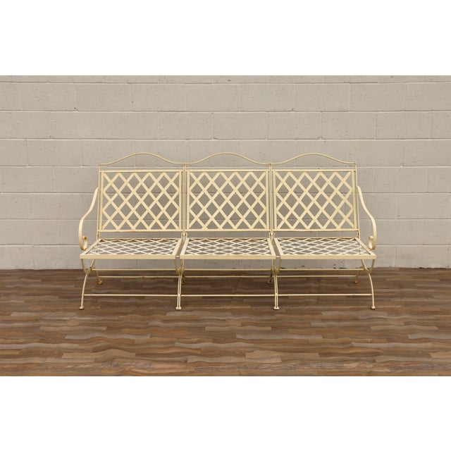Vintage Hervé Baume French Wrought Iron Three-Seat Garden Sofa With Original Cushions, Circa 1970s For Sale - Image 12 of 18