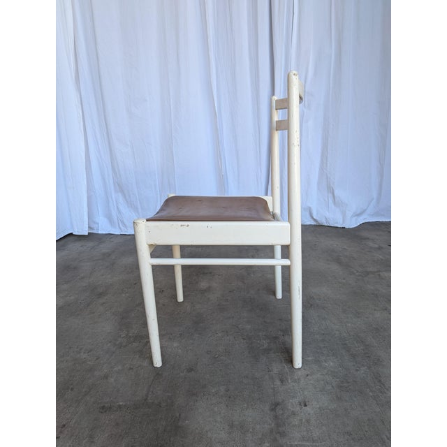 Vintage Dining Chair in White Beech Wood and Brown Leather Look Seat, 1970s For Sale - Image 12 of 18
