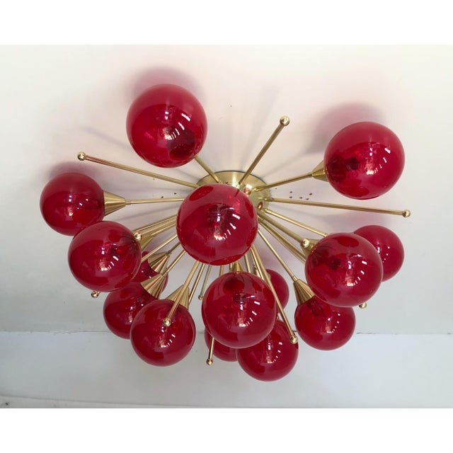 Italian 21st Century Mezzo Polished Brass Rose Pink Bubbles Murano Flush Mount by Fabio LTD For Sale - Image 3 of 8