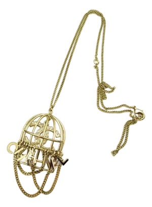 Chanel Gold CC Crystal Letter Birdcage Pendant Necklace