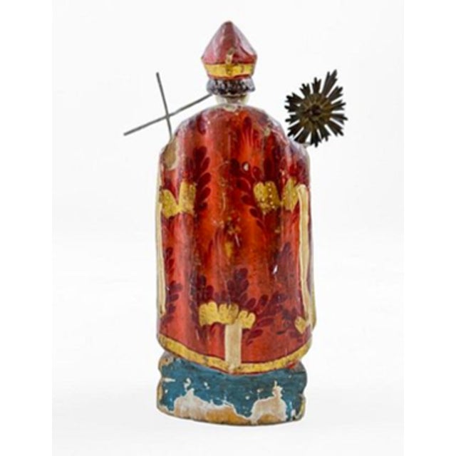 19th Century Antique Spanish Colonial Polychrome Carved Wood Bishop Saint Bulto With Glass Eyes, Circa 1800 For Sale - Image 5 of 10