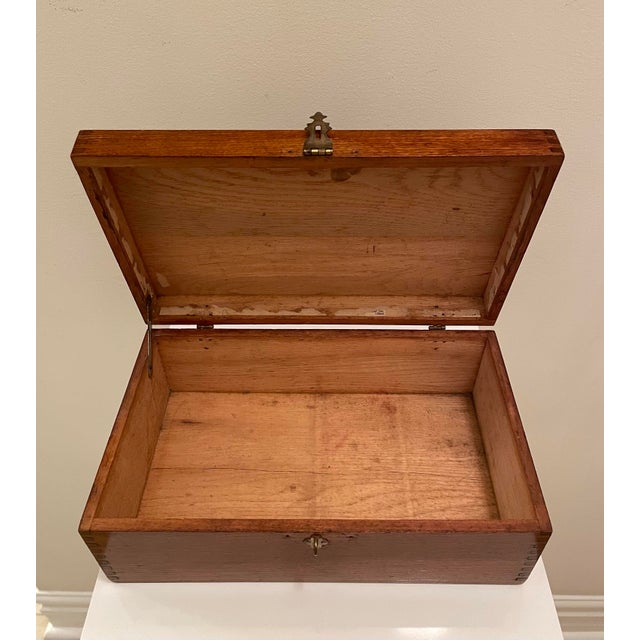 Vintage Ralph Lauren Style Solid Wood Desk / Document Storage Box C.1940s For Sale - Image 10 of 11