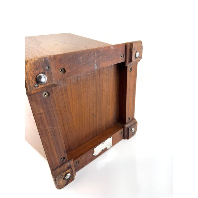 Brown Mid 20th Century Walnut Wastebasket With Sculpted Handles and Stepped Base For Sale - Image 8 of 11