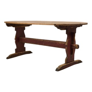 Antique Swedish Folk Art Pine Hand-Crafted Trestle Table For Sale