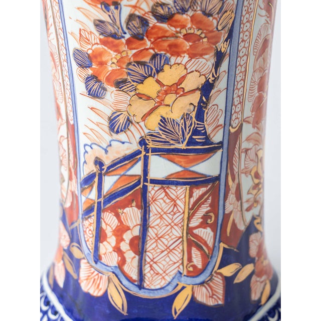 Vintage Delft Imari Ceramic Table Lamps, New Japanese Block Print Lampshades, Set of 2 For Sale - Image 13 of 18
