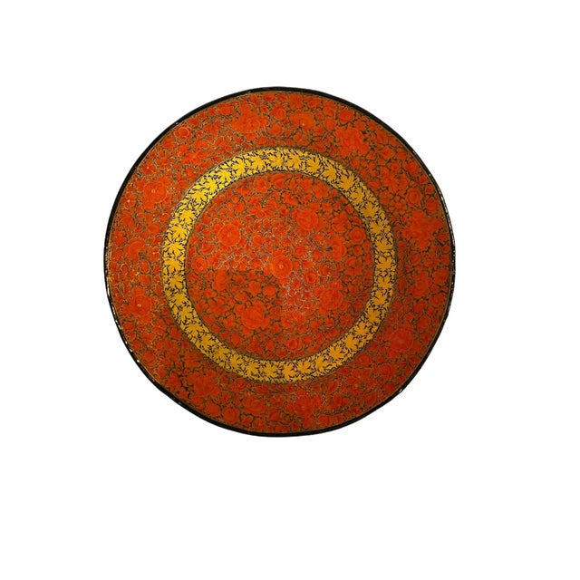 Wood Mid 20th Century Hand Painted Lacquer Persian Wood Decotive Plate For Sale - Image 7 of 7