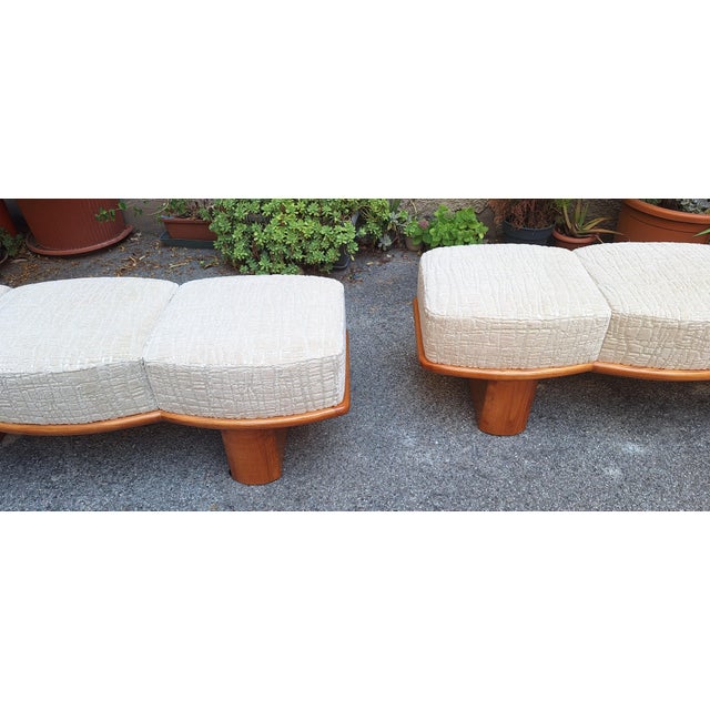 Three-Seater Benches in Sinuous Light Wood and Dedar Fabric, 2000s, Set of 2 For Sale - Image 6 of 9