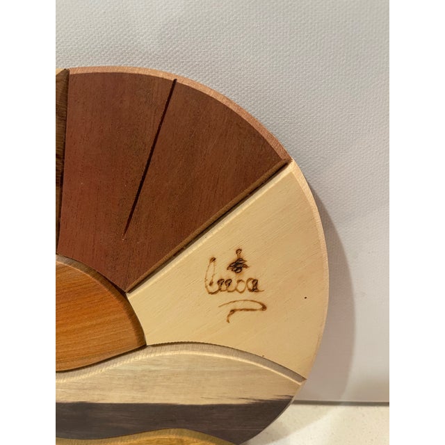 Late 20th Century Late 20th Century Artisan Wooden Intarsia, Sunset Over Beach Waves, Signed. For Sale - Image 5 of 11