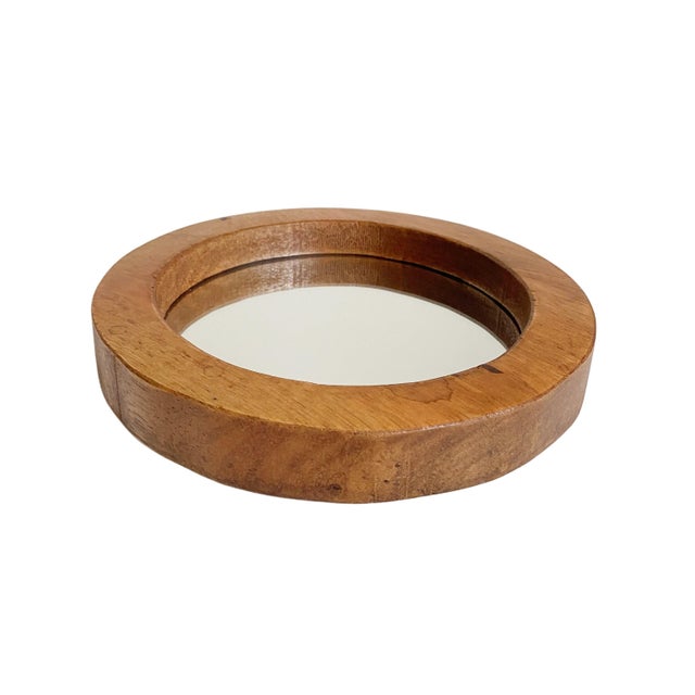 Contemporary Round Oak Port Hole Wall Mirror - 8" For Sale - Image 3 of 5