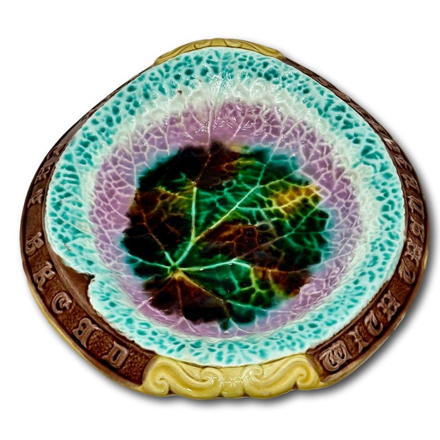 Antique 1880s Victorian Majolica "Eat Thy Bread With Thankfulness" Motto Serving Tray With Beautiful Colors For Sale - Image 10 of 18