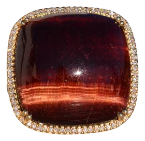 The 142nd Avenue: Chestnut Colored Tigers Eye Cocktail Ring with Diamond Halo