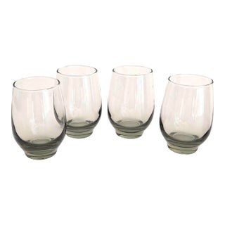 1970s Libbey Tempo 10 Ounce Flat Tumbler Glasses in Olive Green, Set of 4 For Sale