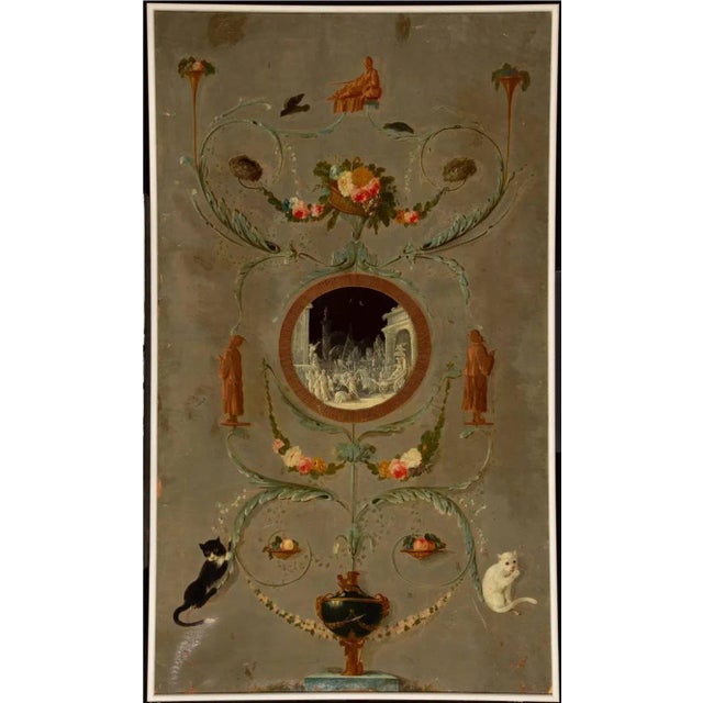 Neoclassical Wall Mural, 18th/19th Century Italian Grottesca Oil on Canvas Architectural Panel For Sale - Image 11 of 11