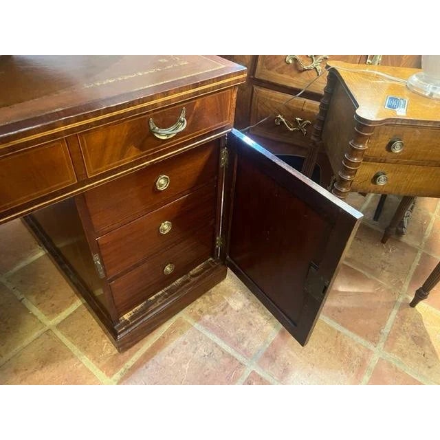 Antique Mahogany Partner Desk Brown Leather Made in England Circa 1880 For Sale In West Palm - Image 6 of 7