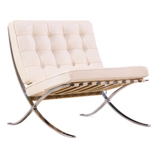 Mies Van Der Rohe for Knoll Mid Century Barcelona White Leather Lounge Chair For Sale