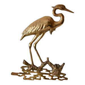 Vintage Bijan Style Brass Egret in Water Wall Sculpture