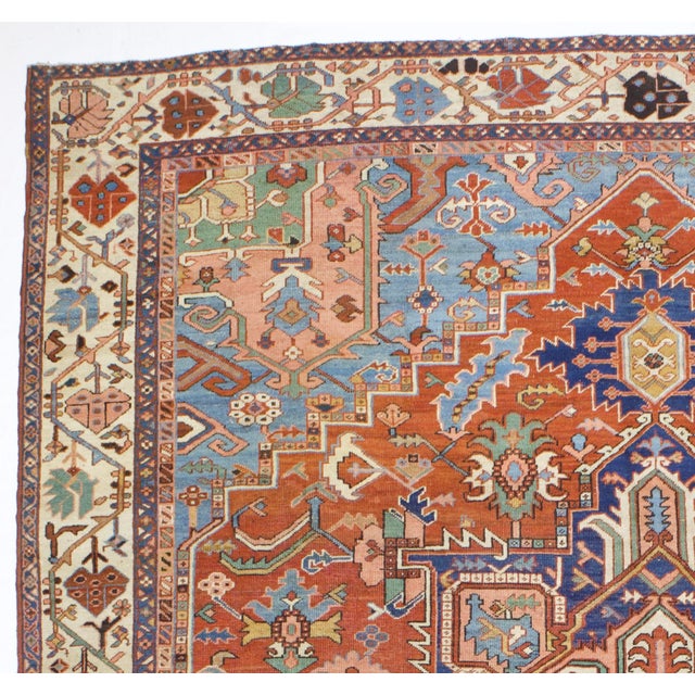 Late 19th Century Antique Persian Serapi Rug 10’4” X 12’5” For Sale - Image 5 of 6