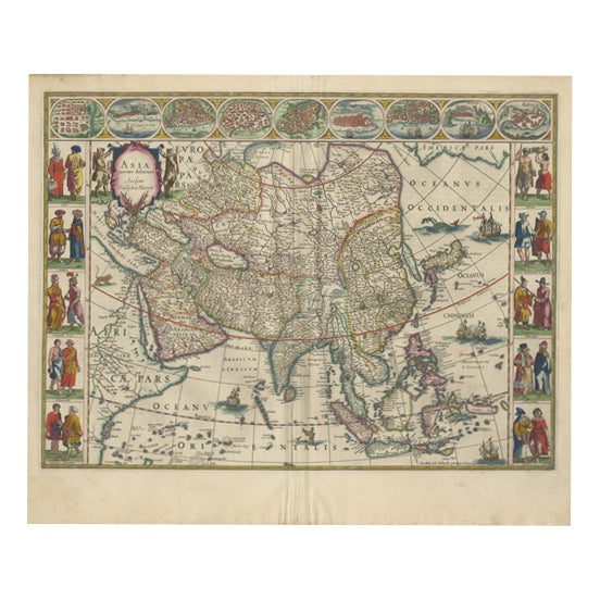 Antique Blaeu Map of Asia, 1642 For Sale