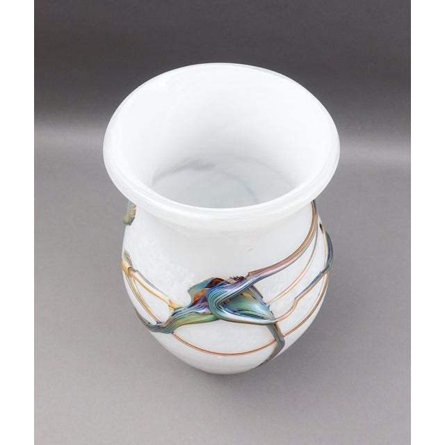 Glass Late 20th Century Marcel Saba France Signed Vintage Iridescent Art Glass Vase For Sale - Image 7 of 9