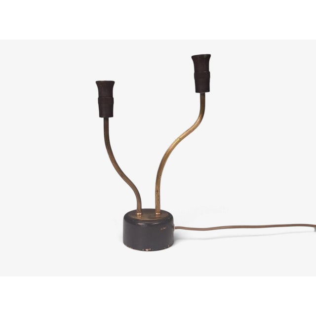 Red Swedish Modern, Two-Arm Table Lamp, Brass, Black Painted Wood, Sweden, 1950s For Sale - Image 8 of 11