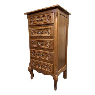 Vintage French Style Chest of Drawes in Carved Oak For Sale
