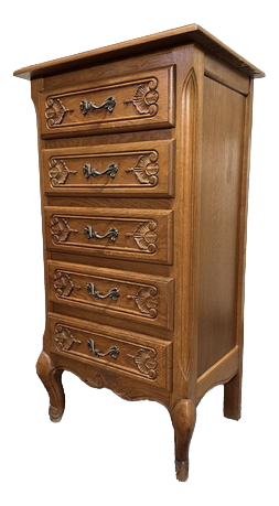 Vintage French Style Chest of Drawes in Carved Oak