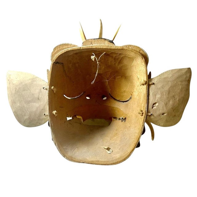 1950s 1950s Balinese Carved Wood Deity Mask Wall Decor With Moving Ears For Sale - Image 5 of 5