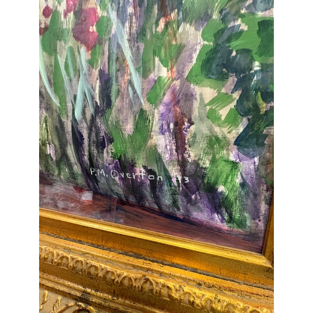 Large Impressionist Garden Landscape Oil Painting in Ornate Gilt Frame by P. M. Overton For Sale - Image 4 of 14