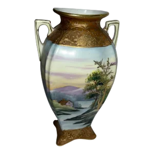 Vintage Ornate Hand Painted Japanese Nippon Ceramic Vase