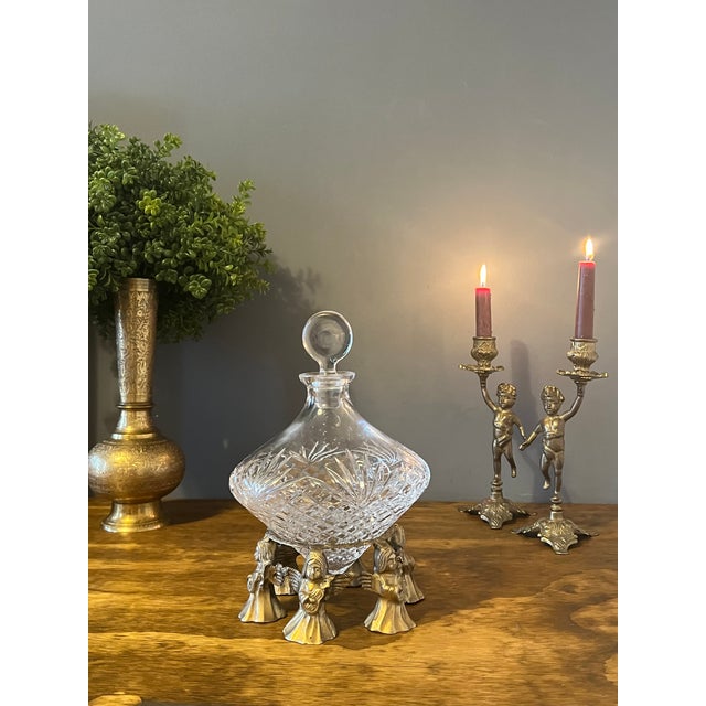 Vintage Astral Crystal Decanter With Brass Stand For Sale - Image 9 of 11