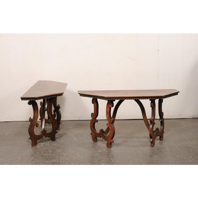 19th Century 19th Century Italian Halved-Octagon Lyre Leg Consoles For Sale - Image 5 of 12