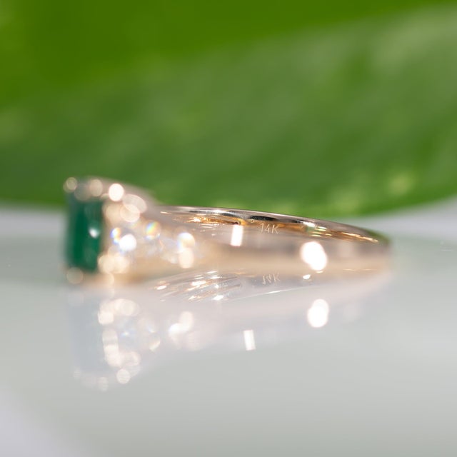 1Ct Zambian Emerald Ring With Earth-Mined Diamond Accents: Solid 14k Gold, 7x5mm, Size 6.75 For Sale - Image 9 of 9