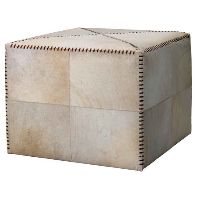 2020s Jamie Young Ottoman in White Ox Hide, Large For Sale - Image 5 of 5