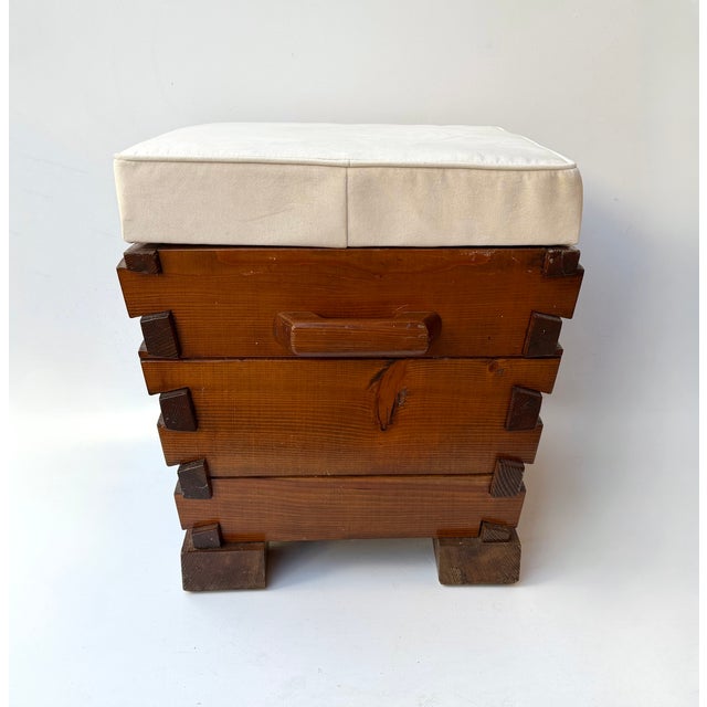 Mid-Century Modern Mid-Century Modern Pair of Handle Stools Wood, Italy, 1970s For Sale - Image 3 of 14