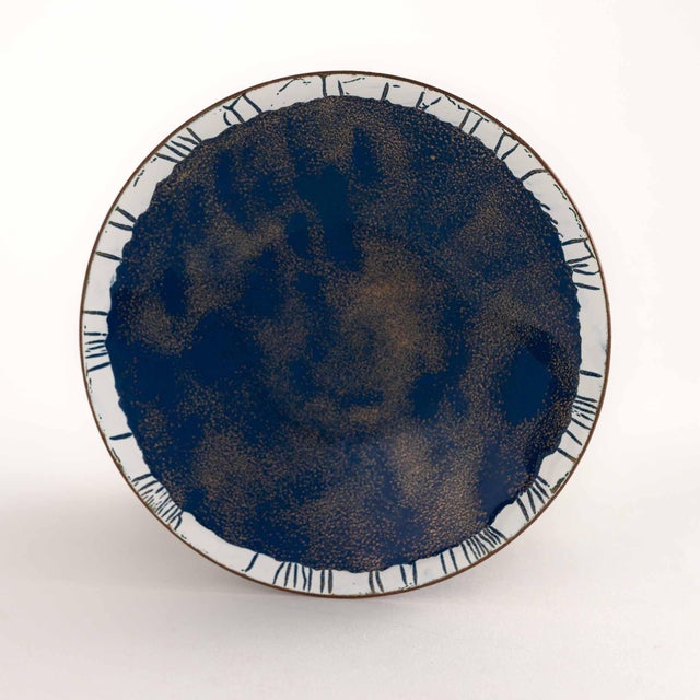 Blue Vintage Hand-Painted Enamel Catchall Dish For Sale - Image 8 of 12